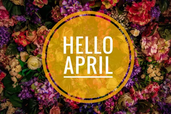 Banner, ciao aprile. Ciao primavera. Ciao April. Biglietto di benvenuto Stiamo aspettando il nuovo mese primaverile. Il secondo mese di primavera . — Foto Stock