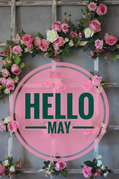 Banner hello may. Welcome picture. New month. Warm month. the month of May. Spring month.