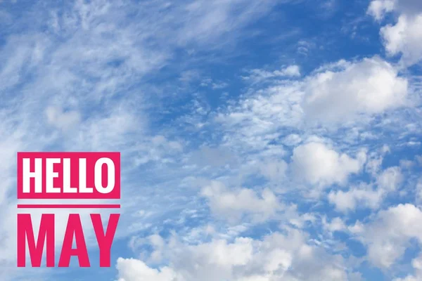 banner hello may. hello may text on sky background. text against the sky