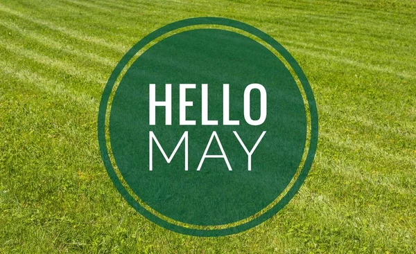 Banner hello may. Text on the photo hello May. Welcome card