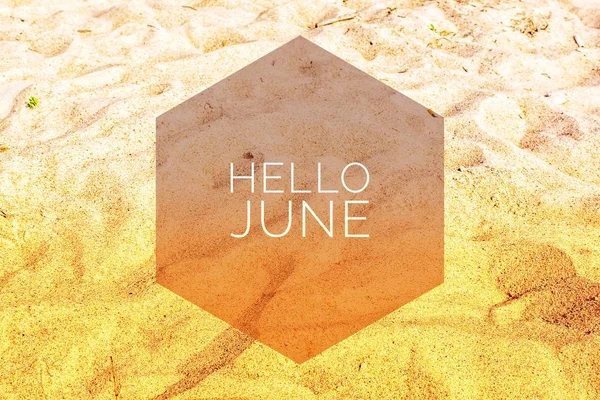 Banner Witam czerwca. Tekst na zdjęciu. Tekst Hello czerwca. Nowy miesiąc. Nowy sezon. Miesiąc letni. — Zdjęcie stockowe