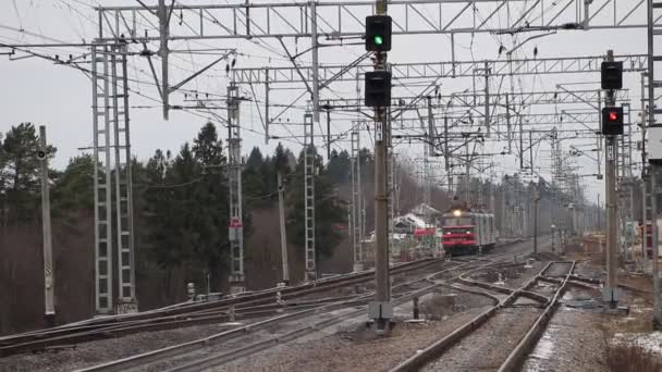 Tren Mueve Sobre Raíles Tren Ruso Otoño Rusia Región Leningrado — Vídeos de Stock