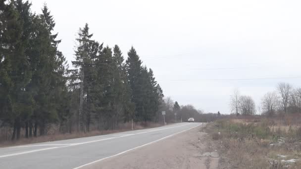 Auto Bewegt Sich Auf Asphaltstraße Bewölktes Wetter — Stockvideo