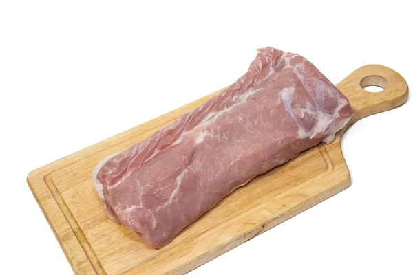 Schweinekoteletts Auf Holzbrett Isoliert Auf Weißem Hintergrund — Stockfoto
