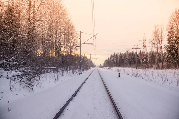 Winter View Russian Railway Rails Sleepers — Stock Photo, Image