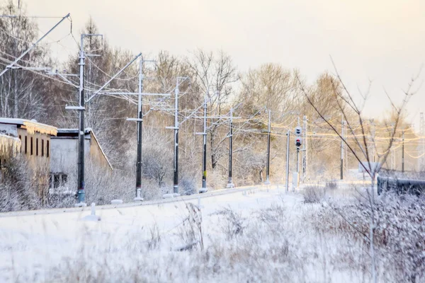 Vista Invierno Del Ferrocarril Ruso Carriles Traviesas — Foto de Stock