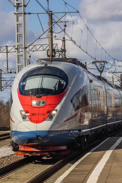 Russischer Hochgeschwindigkeitszug Sapsan Zug Russland Metallostroy März 2019 — Stockfoto