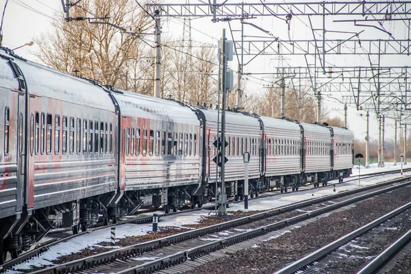 Comboio Passageiros Russo Vermelho Rússia Metallostroy Março 2019 — Fotografia de Stock