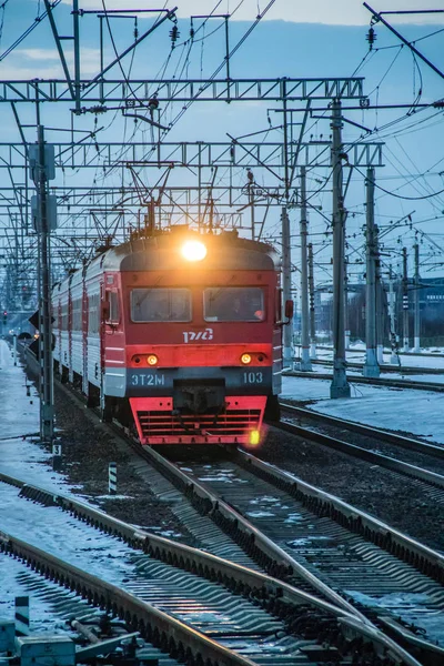 Comboio Passageiros Russo Transporte Público Rússia Metallostroy Março 2019 — Fotografia de Stock