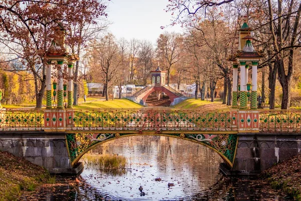 Мост Городском Осеннем Парке Золотая Осень — стоковое фото