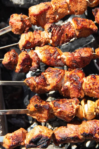 şişler üzerinde domuz şiş kebap, marine et