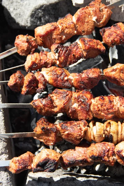 Carne Porco Shish Kebab Espetos Carne Marinada — Fotografia de Stock