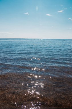 Güneşli bir günde deniz. Finlandiya Körfezi. Küçük dalgalar. 