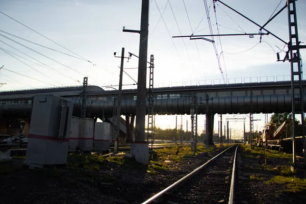 Russian railway. Summer railway. Rails and sleepers Transport