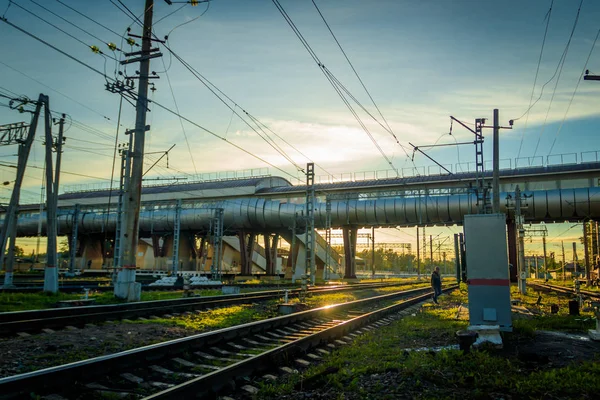 Russian railway. Summer railway. Rails and sleepers Transport