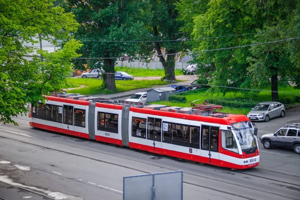 Tranvía Ciudad Transporte Urbano Pasajeros Rusia San Petersburgo Mayo 2019 — Foto de Stock