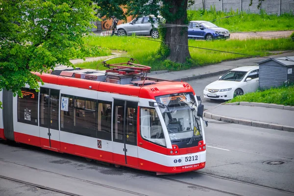 Tranvía Ciudad Transporte Urbano Pasajeros Rusia San Petersburgo Mayo 2019 — Foto de Stock