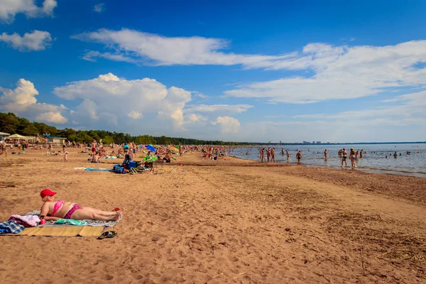 Pláž Finském Zálivu Letní Sezóně Rusko Leningradské Území Červenec 2018 — Stock fotografie