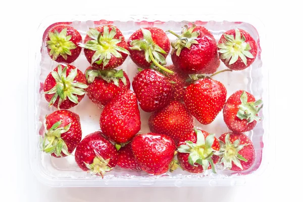 Fraises Dans Bol Eau Isolé Sur Fond Blanc — Photo