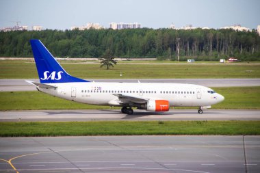 Russia, St. Petersburg-19 Haziran 2019: Pulkovo Havalimanı 'nda Airplane. 
