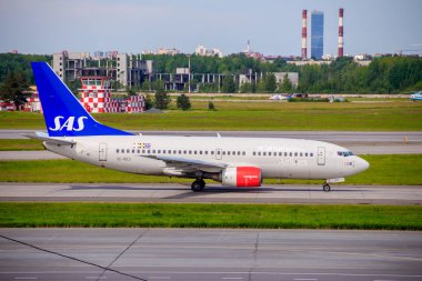 Russia, St. Petersburg-19 Haziran 2019: Pulkovo Havalimanı 'nda Airplane. 