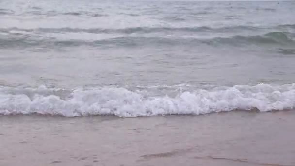 Onde sul mare. Onde marine. Piccole onde Spiaggia di sabbia. La sera sulla spiaggia. . Piccole onde marine e spiaggia sabbiosa — Video Stock