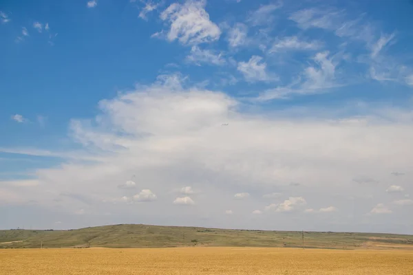 Otwarte Przestrzenie Krymie Pole Letnie Krajobrazy Widok Drogi Trawa Niebo — Zdjęcie stockowe