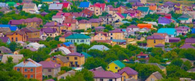 Anapa şehrinin binalarının ve mimarisinin havadan görünümü, Rusya