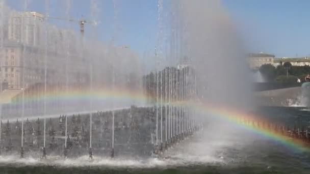 Espectáculo Acuático Con Fuentes Parque Durante Día — Vídeo de stock