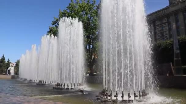 Spectacle Aquatique Avec Fontaines Dans Parc Journée — Video