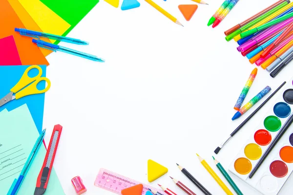 Material Escolar Color Aislado Sobre Fondo Blanco Vuelta Concepto Escolar — Foto de Stock