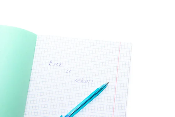 School Notebook Pen Witte Achtergrond Terug Naar School Concept — Stockfoto