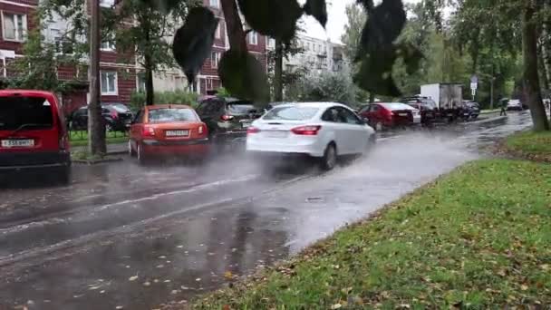 Pohled Silniční Dopravu Deštivém Dni Podzimní Sezóna — Stock video