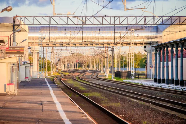 ロシア リューバン 2019年8月15日 ロシアの夏の鉄道 日没の背景 — ストック写真