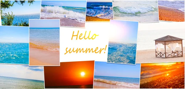 Привіт Літній Колаж Привіт Літній Банер Новий Сезон Відпустка Серія — стокове фото