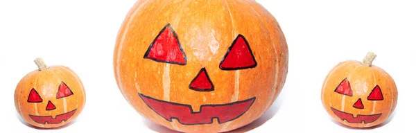Halloween Sütőtök Banner Cikk Halloweenről Tökfej Egy Orral Zöldség Fehér — Stock Fotó