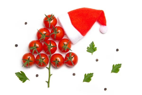 Christmas Tree Made Cherry Tomatoes White Background Isolated Background Christmas — Stock Photo, Image