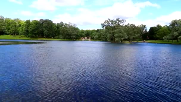 Sommarlandskap i sjön Park. Rörelse av vatten i sjön. — Stockvideo