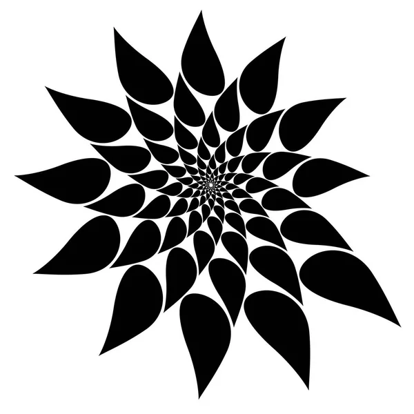 Patrón Simétrico Espiral Giratorio Silueta Negra Abstracta — Vector de stock