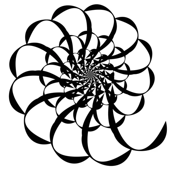 Rotující Spirálový Symetrický Vzorec Abstraktní Černá Silueta — Stockový vektor