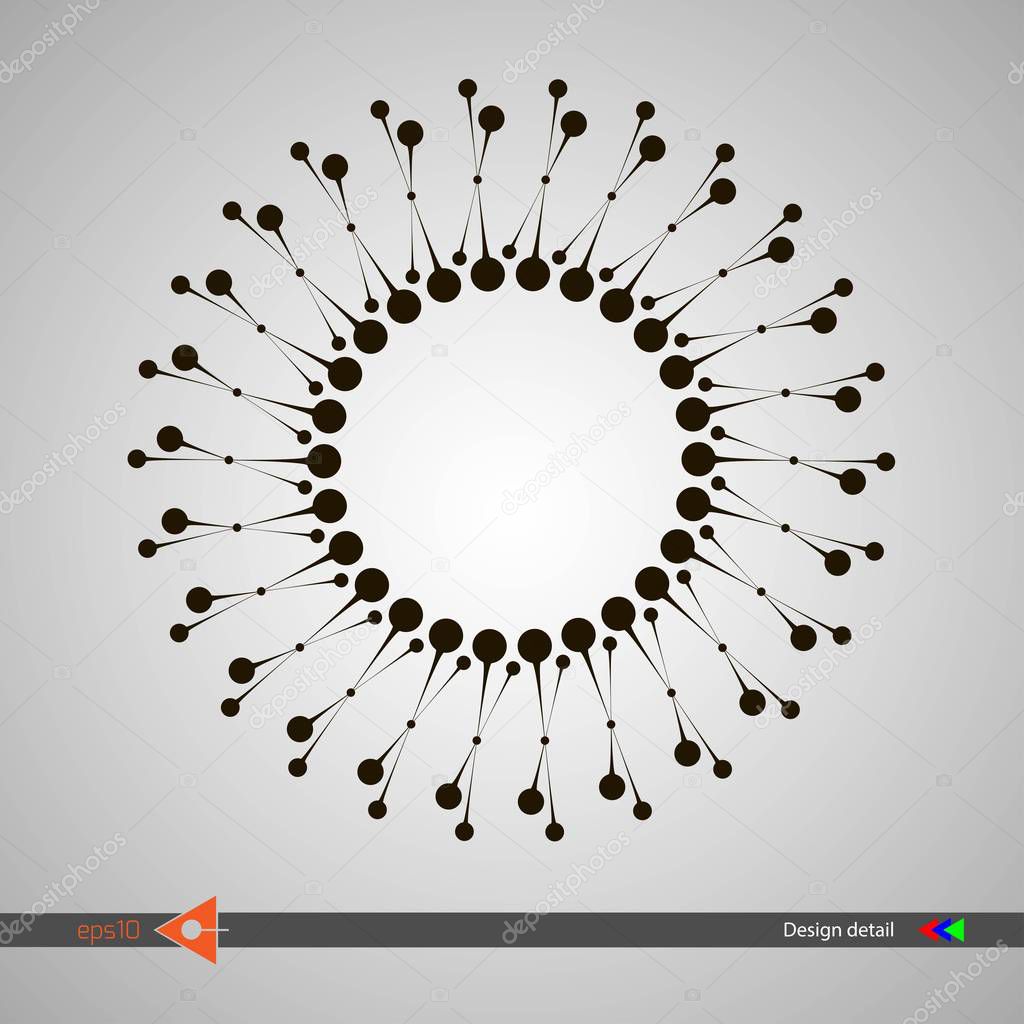 Design of spiral lines and dots. Abstract monochrome round background. Vector illustration without gradient.