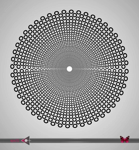 Vektorové černé a bílé kruhy víří abstraktní kolem optické iluze. Abstraktní návrh geometrického pozadí — Stockový vektor