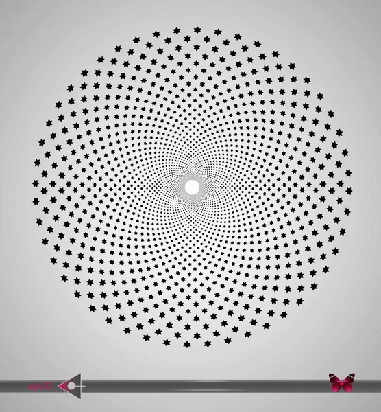 Векторные черно-белые спиральные круги вращаются вокруг оптического поля. Абстрактный геометрический фон — стоковый вектор