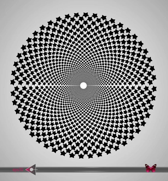 Векторные чёрно-белые спиральные звёзды Swirl Abstract Round Optical Illusion. Абстрактный геометрический фон — стоковый вектор