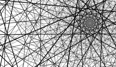 Çizgiler arka planda bir spiral içinde bükülmüş. Beyaz arka planda siyah çizgiler.