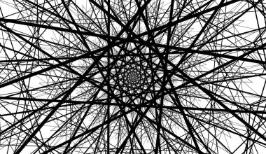 Çizgiler arka planda bir spiral içinde bükülmüş. Beyaz arka planda siyah çizgiler.