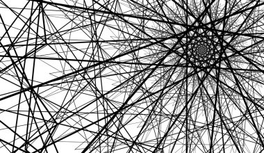 Çizgiler arka planda bir spiral içinde bükülmüş. Beyaz arka planda siyah çizgiler.