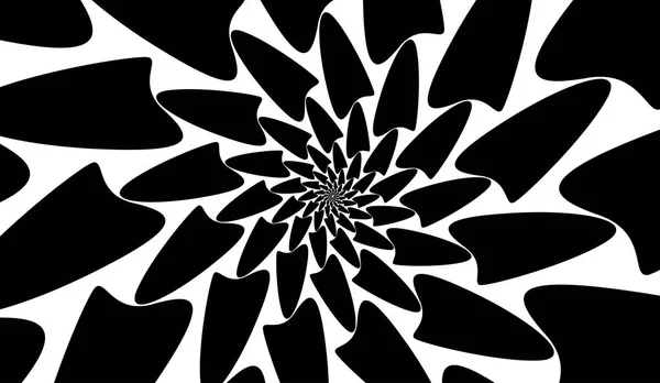 Résumé de la rotation spirale des figures. Fond noir sur blanc — Image vectorielle