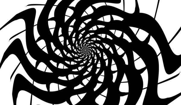 Résumé de la rotation spirale des figures. Fond noir sur blanc — Image vectorielle