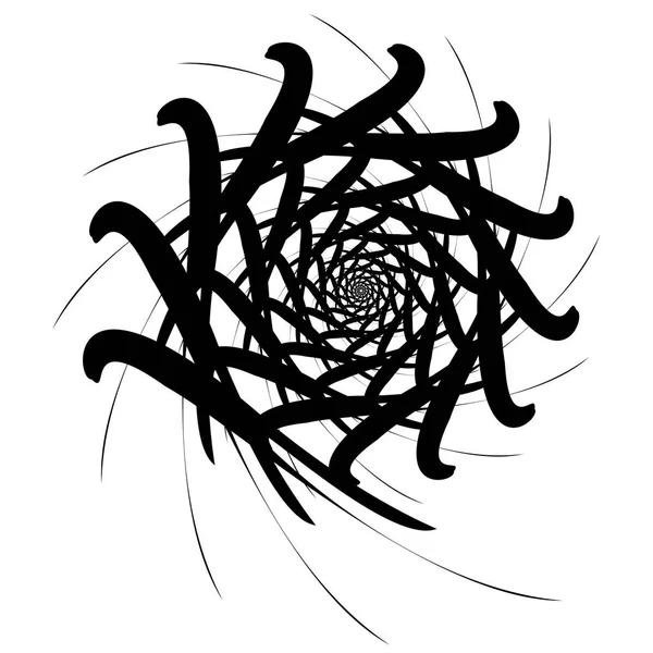 Patrón simétrico espiral giratorio. Silueta negra abstracta — Vector de stock